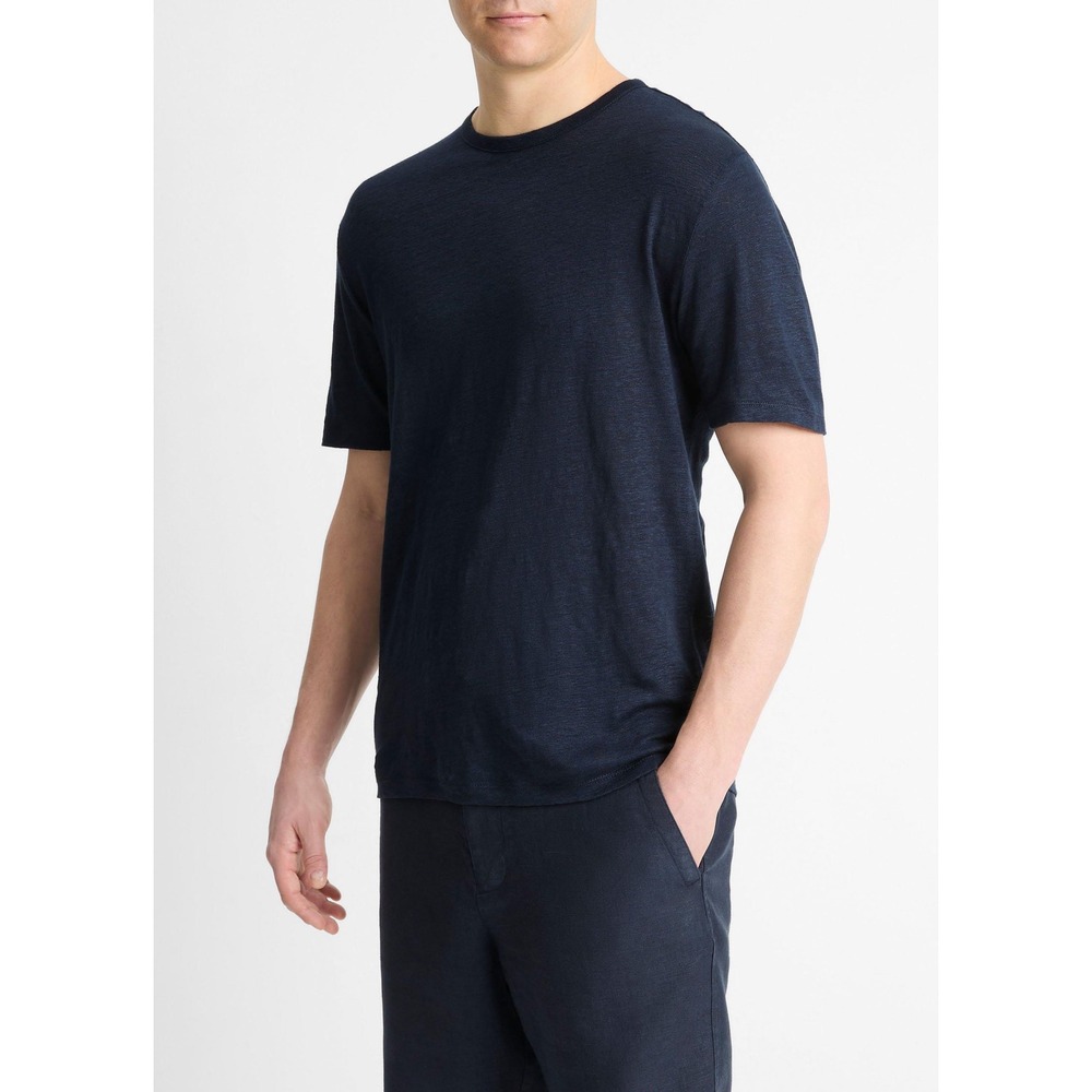 Vince Linen T-Shirt Mens Medium Navy Blue Short Sleeve M64389963